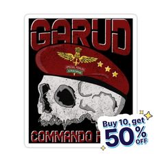 a sticker with a skull wearing a red hat and stars on the top of it