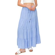 70% Viscose, 30% Linen Feature: The simple design gives you a cool chic look that allows full range of motion to provide comfort during wear. Elastic band waist with adjustable string. This special design make it compliment women of all kinds of body types. Flattering with a loose fit silhouette, this linen blend maxi skirts comes in various soft solid colors. High quality: The women’s linen tiered maxi skirts is made from 30% Linen 70% Viscose fabric. The premium lightweight quality linen fabri Blue Drawstring Skirt For Spring, Spring Blue Drawstring Skirt, Casual Light Blue Long Maxi Skirt, Chic Blue Bottoms With Drawstring, Casual Beach Maxi Skirt With Drawstring, Casual Maxi Skirt With Drawstring For Beach, Blue Casual Maxi Skirt With Elastic Waistband, Casual Blue Maxi Skirt, Maxi Linen Skirt