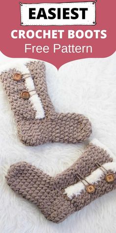 two crochet boots with buttons on them and the text, easy crochet boot