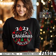 a woman wearing a christmas sweatshirt with the words 23 christmas sound on it