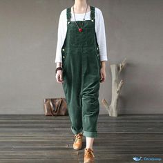 Orcajump - Corduroy Solid Color Casual Long Overalls Long Overalls, Waist Circumference, Dressmaking, Green Color, Green Colors, Casual Pants, Belts, Overalls, Casual Outfits