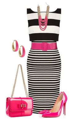 "Sin título #1360" by marisol-menahem ❤ liked on Polyvore featuring Coast, Christian Louboutin, Miss Selfridge and Forever 21 Stripes Outfit, White And Black Dress, Pink And White Dress, Stripe Outfits, Pink Accessories, Pink Heels, Looks Chic, Complete Outfits, Pop Of Color