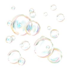 soap bubbles floating in the air on a white background