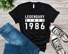 "🌴 Welcome to PacificDreamStudios! 🌴 https://www.etsy.com/shop/pacificdreamstudios PERSONALIZED \"Legendary Since\" T-SHIRT 📌 STYLE AND FIT These t-shirts are made of cotton/poly blend. Super soft and lightweight! NOT a typical 100% cotton cheap t-shirt. Once you try these shirts you will not want to wear any other brand! 😊 * UNISEX Crewneck t-shirt * Available in different color options * Incredibly soft material * Please consult size chart in the listing images to find your perfect fit * C Hustle Shirt, 30th Birthday Shirts, Dirty Thirty, Cheap T Shirts, Inspirational Shirt, Custom Tees, Couple Shirts, Birthday Shirt, Personalized Shirts