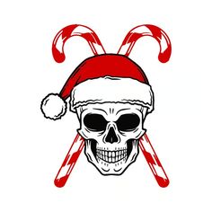 a skull wearing a santa hat with candy canes