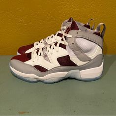 Nike Air Jordan Jumpman Two Trey White Cherrywood Red Do1925-103 Mens Sz. 10 Sporty Burgundy Sneakers With Boost Midsole, Burgundy Lace-up Sneakers For Sports, Burgundy Lace-up Sports Sneakers, Sporty Burgundy Sneakers For Sports, Sporty Burgundy Sneakers, Burgundy Sporty Sneakers For Sports, Sporty Burgundy High-top Sneakers, Burgundy Sneakers With Red Sole, Sports Sneakers With Cushioned Footbed In Burgundy