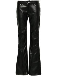 black faux leather seam detailing logo patch to the rear belt loops front button and zip fastening side hook and eye fastening slim cut classic five pockets straight hem long length Pants Png, Dr Marvel, Outfit Planning, Marvel Dr, Edgar Allen, Detailing Logo, Outfit Plan, Black Leather Pants, Y Project