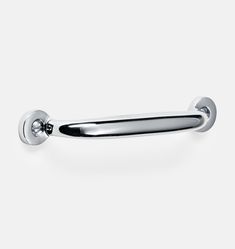 a chrome door handle on a white background