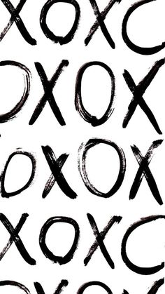 the letters are drawn in black ink on white paper, and each letter has an xoxo symbol