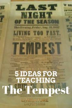 an old newspaper with the words, 5 ideas for teaching the tempestst on it