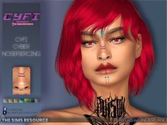 an animated image of a woman with red hair and piercings on her face, looking at the camera