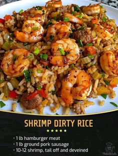 shrimp and rice dish served on a white plate