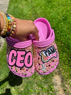 CEO crocs For my CEO baddies 😉 Limited colors available! Customized Crocs Shoes, Bedazzled Crocs, Cool Crocs, Crocs With Charms, Bedazzled Shoes Diy, Styling Crocs, Bedazzled Shoes, Custom Sneakers Diy, Custom Crocs