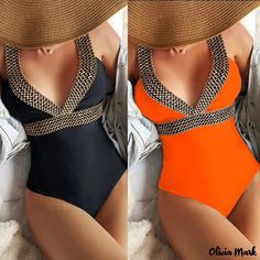 Olivia Mark - V-Neck Solid Color One-Piece Triangular Swimsuit Sexy Swimwear V-neck One Piece For Party In Beach Season, V-neck One Piece For Beach Season Party, V-neck One-piece For Beach Season Party, Stretch V-neck One Piece For Party, Summer Party One Piece With V-neck, Summer Party V-neck One Piece, V-neck Summer Party One-piece, V-neck Swimwear For Clubbing In Beach Season, V-neck Club Swimwear For Summer