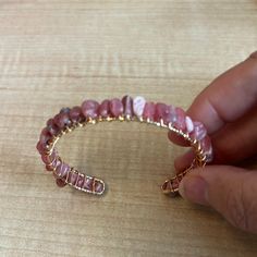 Pretty In Pink! Rhodochrosite Has Banding And Deep Pink Wrapped In 18k Gold, It Will Soon Become Your Favorite!! Pink Rhodochrosite, Wire Cuff, Pink Wrap, Wire Jewelry Designs, Wire Bangles, Gold Overlay, Wire Work Jewelry, Work Jewelry, Handmade Wire Jewelry