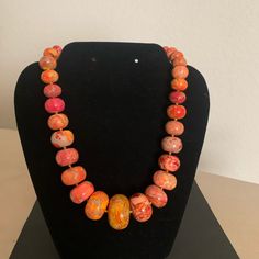 Beautiful Graduated Bead Necklace With 925 Silver. Never Worn. Artisan Single Strand Orange Beaded Necklace, Orange Faceted Beads Jewelry, Artisan Necklaces With Faceted Beads For Gifts, Artisan Necklace With Faceted Beads For Gifts, Gift Necklaces With Large Rondelle Beads, Single Strand Rondelle Beaded Necklaces, Orange Polished Beads Necklace, Orange Rondelle Necklaces As A Gift, Orange Rondelle Necklace As A Gift