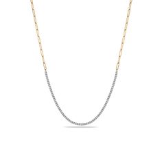 Everyone needs a tennis necklace in their jewelry collection. It's the essential piece that can be worn both day and night, casual or dressed up. Elevate every single look with a sparkling string of diamonds around your neck! Solid yellow, white or rose gold G/H color, SI clarity 2.60 carats total of round brilliant diamonds 17" total length (including paperclip chain) 6.75" of diamonds Diamonds set in a classic four prong setting Diamond Necklace With Paperclip Chain, Classic Diamond Necklace With Paperclip Chain, Phone Items, Diamond Tennis Necklace, Gold G, Tennis Necklace, Brilliant Diamond, G H, Day And Night