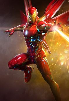 an iron man running through the air with his arms outstretched