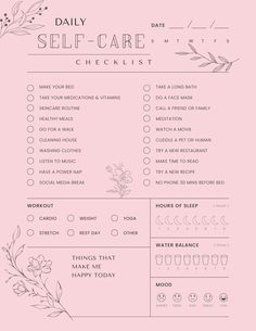 "Digital download Digital file type(s): 1 PDF Width: 8.5 inches Height: 11 inches Take care of yourself and make YOU a priority with this printable self-care checklist. Instant Download- Print out as many as you like. Size: 8.5\" x 11\" THIS IS A DIGITAL PRODUCT; NO PRODUCT WILL BE SHIPPED Note: Colors on your screen and the printed design may vary based on computer monitors, printers, and choice of paper/cardstock. Refund Policy: Due to the nature of digital downloads, we cannot offer a refund. Self Care Tracker Free Printable, Selfcare Journal, Self Care Worksheets, Free Planner Templates, Journal Tracker, Self Care Checklist, Wellness Planner, Self Care Planner, Self Care Bullet Journal