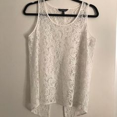 Nwot White Lace Express Tank Top With Open Slit In Back