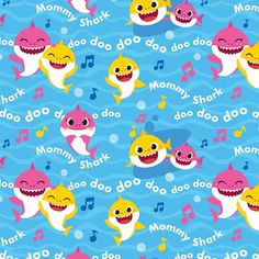 seamless pattern with cartoon shark and music notes