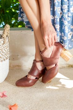 SERENITY. Handmade Leather Heels | BaliELF Boho Wedding Shoes, Mini Frock, Thick Heel Shoes, Bohemian Sandals, Brown Pumps, Strappy Pumps, Block Heel Shoes, Brown Heels, Ankle Strap Pumps