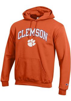 Put your Tigers spirit on display in this Clemson Tigers Long Sleeve Hoodie! You'll be cozy on game day in this Clemson Mens Orange Arch Mascot Hooded Sweatshirt. This Tigers Long Sleeve Hoodie features a screen print Clemson over Tiger logo. Wear your Clemson Tigers spirit with pride in this great Mens Hooded Sweatshirt! Screen printed team logo on chest, Super soft fleece, Ribbed cuffs and waistband, Front pouch pocket, Double needle reinforced seams, Champion Eco Collection is keeping nearly Bulldog Sweatshirt, Logo Wear, Oklahoma State Cowboys, Tiger Logo, Orange Long Sleeve, Clemson Tigers, Philadelphia Flyers, Tiger T Shirt, Oklahoma State