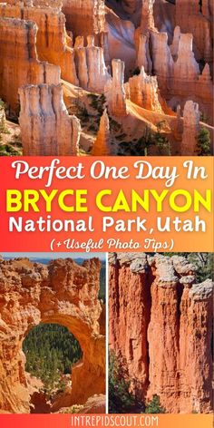 an advertisement for the national park utah, featuring hoodoos and cliffs in the background