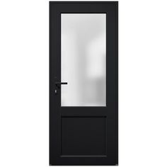 a black door with glass on the side