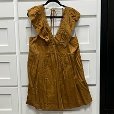 Removed Tag, But Never Worn. Brand : Anthropologie Color : Mustard Brown Style : A-Line Dress Length : Short Size Type : Petite Department : Women Size : Xlp Brown Summer Dresses With Flutter Sleeves, Brown Flutter Sleeve Dress For Spring, Brown Ruffled Sundress, Brown A-line Dress With Ruffles, V-neck Ruffled Sundress For Casual Wear, Casual V-neck Ruffled Sundress, Brown Ruffled Dresses For Daywear, Brown Sleeveless Sundress With Ruffles, Sleeveless Brown Sundress With Ruffles