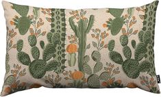 a green and orange cactus print pillow on a white background