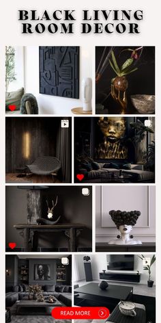 black living room decor is featured in this article