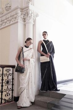 Black And White Saree, Set Saree, Saree Photoshoot, Desi Fashion