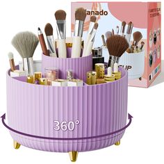 PRICES MAY VARY. 【360° ROTATION ORGANIZER】The makeup organizer for vanity can be rotated 360°, which would bring more convenience for you daily life. You can easily catch items from all directions, just need to lightly rotate the makeup brush holder. 【STYLISH & GENEROUS】The classic look makeup brush holder organizer feature fashionable vertical stripes design and gold-plated feet to protect the desktop from wear, must be a beautiful and fashionable presence on your vanity. 【MULTIFUNCTION】5 compartments design would easily store cosmetic brushes, lipstick, eye black, nail polish, skincare products and so on. Of course, this makeup organizers and storage could not only be used for vanity, but also for bathrooms, offices, living rooms, and school. Which is a practical helper in multiple scena Bathroom Purple, Countertop Makeup Organization, Makeup Organizer Countertop, Skincare Storage, Hello Kitty Merchandise, Purple Bathrooms, Makeup Organizers, Organizer Makeup