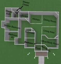 a floor plan for a house with the names and numbers in black on green background