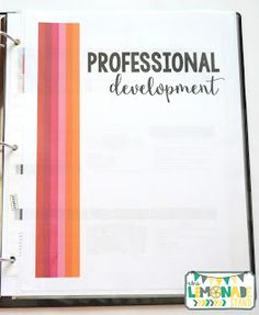 a binder with the words professional development written on it and an open binder