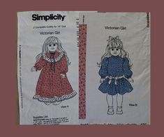 two children's dress patterns, one in blue and the other in red