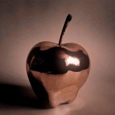 an apple that is sitting on a table with light coming through the top and bottom