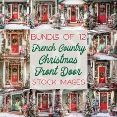 a bunch of french country christmas front doors with the words, bundle of 12 stock images