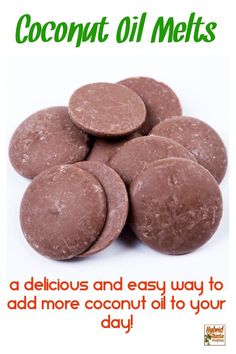 a pile of coconut oil melts sitting on top of a white background with the words coconut oil melts