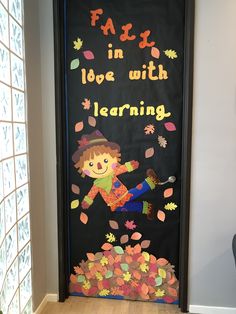 Fall Door Decor For Classroom, Cute Fall Door Decorations For School, Fall Into Learning Door Decoration, Fall Decorations Door Classroom, Fall Class Decoration Ideas, Fall Decoration Door Classroom, Fall Pre K Classroom Door Decoration, Fall In Love With Learning Door, Autumn Decorations For School