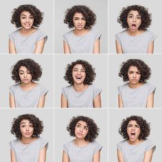 multiple images of a woman making funny faces