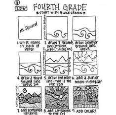 the four steps to creating a fourth grade art project with black and white ink on paper