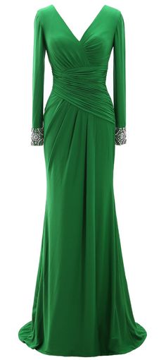 MACloth Women Long Mother of Bride Dresses Long Sleeve V Neck Evening Mother Of Bride Dresses Long, Bride Dresses Long Sleeve, Mother Of Bride Dresses, Dresses Green, Mother Of Bride, Short Homecoming Dress, فستان سهرة, Women's Evening Dresses, Dresses Elegant