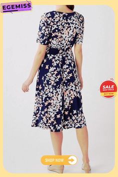 Floral Print Paneled Short Sleeves Elegant A-line Midi Dress Short Sleeves, Midi Dress, Floral Prints, Floral