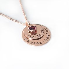 "An expectant mother, new mom, or seasoned mama will love this personalized push present handmade just for her. Created with her baby's name, birth date, and birthstone, this mom necklace is one of a kind - just like her. Moms necklace will be delivered in a cute gift box with care instructions and a hand written gift note. We also offer premium gift wrap at checkout, making gift giving effortless and thoughtful. Need to send a gift to someone? We can help with that! If you would like to deliver Adjustable Name Birthstone Necklace For Anniversary, Adjustable Birthstone Name Necklace For Anniversary, Adjustable Birthstone Necklace With Name For Anniversary, Customizable Adjustable Birthstone Necklace For Anniversary, Adjustable Birthstone Necklace For Mother's Day, Personalized Pink Necklace With Birthstone, Personalized Gift Round Pendant Birthstone Necklace, Personalized Adjustable Birthstone Necklace For Birthday, Adjustable Birthstone Name Necklace For Birthdays