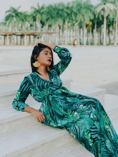 FREE SHIPPING Boho Maxi Dress Floral Print JKP4345 Tropical Printed V-neck Dress, Green Printed V-neck Maxi Dress, Tropical V-neck Printed Dress, Green Printed V-neck Dress, Green V-neck Tropical Print Dress, Green V-neck Dress With Tropical Print, Tropical Style Fitted V-neck Maxi Dress, Fitted Tropical V-neck Maxi Dress, Tropical Fitted V-neck Maxi Dress