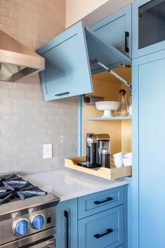 the kitchen is clean and ready for us to use it's stove top oven