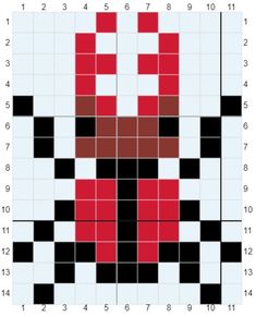 a cross stitch pattern with red and black squares