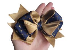 "Beautiful Navy Hair Bows |  Hair Bows | Navy Blue Hair Clips | Navy Blue Hair Accessories | Hair Bow Navy Blue  | Girls Hair Bow !! One hair bow per order !! Beautiful handmade hair bows made with very good quality ribbons. They will not fade away or fray. You will be able to enjoy them for very long time. We use non-slip alligator clips which will stay on the hair all day long.  Size: 5\" x 3\"" Dance Team Hair, Navy Hair Accessories, Cheerleader Hair, Cheerleading Hair Bows, Gold Hair Clip, Navy Blue Hair, Navy Hair, Blue Hair Accessories, Cheerleading Hairstyles